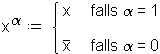 x fuer alpha = 1, nicht-x fuer alpha = 0